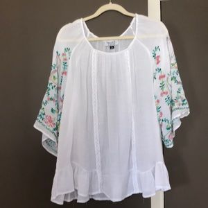 Sheer tunic top with multi color sleeves